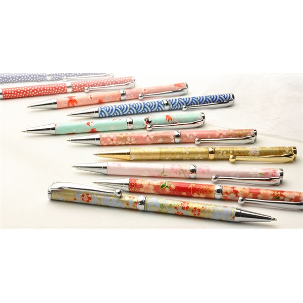 日本製 ハンドメイド ボールペン/文房具 【桜と流水 黄緑色】 美濃和紙 友禅紙 0.7mm 文具 オフィス用品 ステーショナリー
