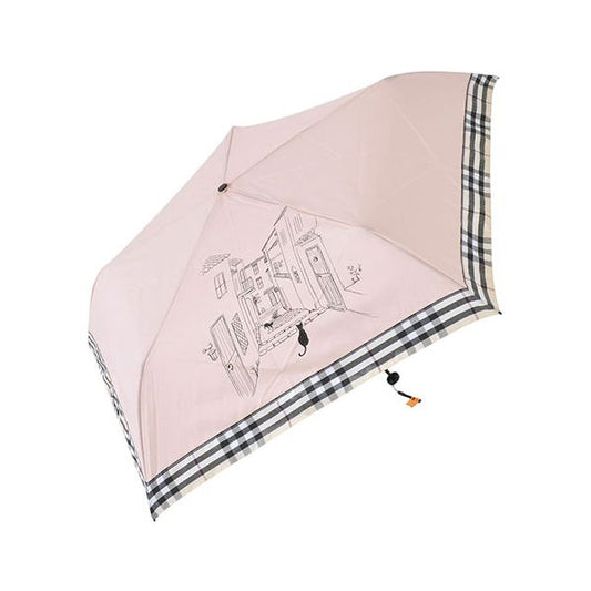 三国 MKN 50cm軽量コンパクトミニ傘 チェック切継ぎと猫(トートバッグ) ピンク A3112306