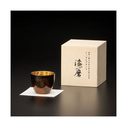 ウチキ 漆磨 漆塗りカップ 白檀 (びゃくだん) ぐい呑 黒 (二重構造 内金メッキ) SCW-GK501