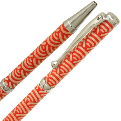 日本製 ハンドメイド ボールペン/文房具 【青海波 赤色】 クロスタイプ 芯：0.7mm 美濃和紙 友禅紙 文具 オフィス用品