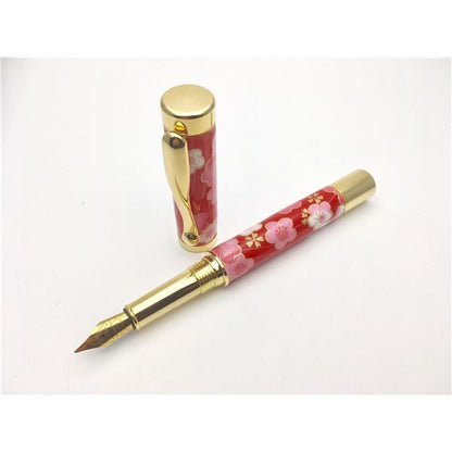 日本製 万年筆 /文房具 【梅と青海波 赤色】 美濃和紙 友禅紙 文具 オフィス用品 ステーショナリー