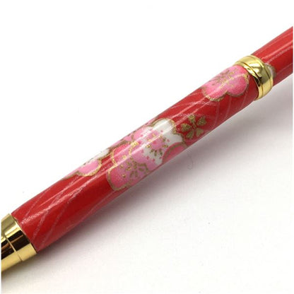 日本製 ハンドメイド ボールペン/文房具 【梅と青海波 赤色】 美濃和紙 友禅紙 0.7mm 文具 オフィス用品 ステーショナリー
