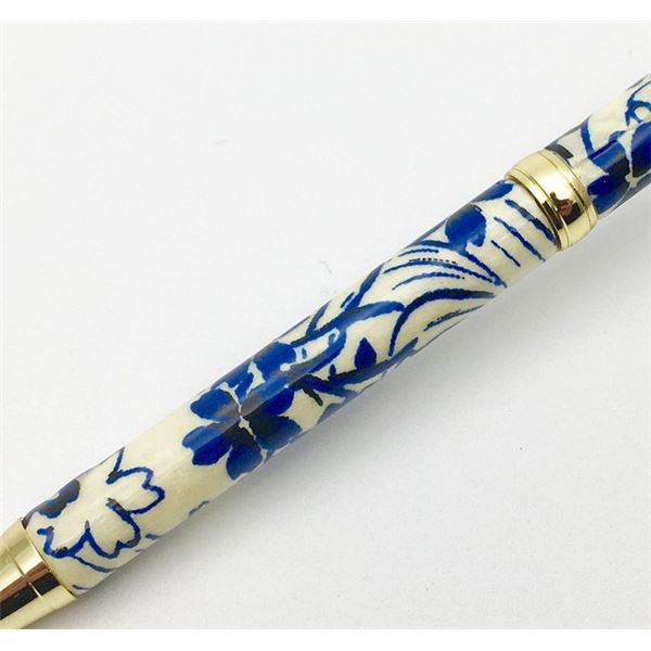 日本製 ハンドメイド ボールペン/文房具 【藍染・流水桜】 クロスタイプ 芯：0.7mm 美濃和紙 友禅紙 文具 オフィス用品