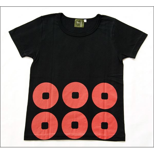 戦国武将Tシャツ 【真田幸村 六連銭】 Sサイズ 半袖 綿100% 日本製 ブラック(黒) 〔Uネック おもしろ〕