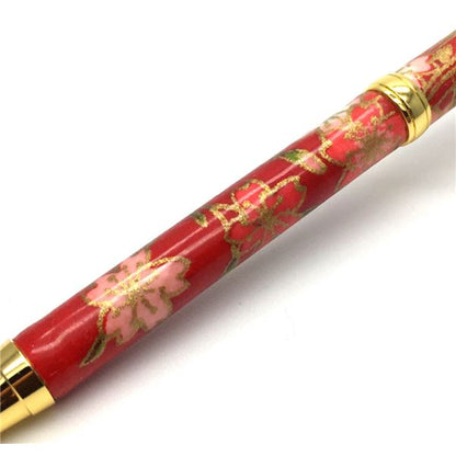 日本製 ハンドメイド ボールペン/文房具 【しだれ桜 赤色】 美濃和紙 友禅紙 0.7mm 文具 オフィス用品 ステーショナリー