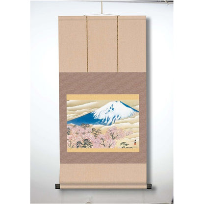 〔 横山大観生誕150年 〕 富士図 富士絵画 高精彩特色技術絵 横山大観 霊峰富士 掛軸 尺三 冨士と桜図