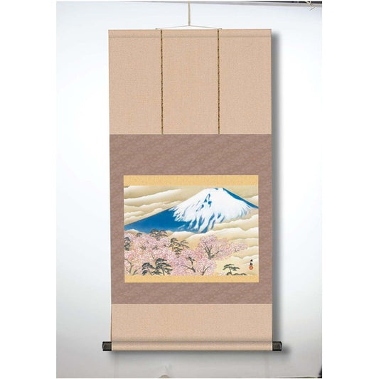 〔 横山大観生誕150年 〕 富士図 富士絵画 高精彩特色技術絵 横山大観 霊峰富士 掛軸 尺三 冨士と桜図
