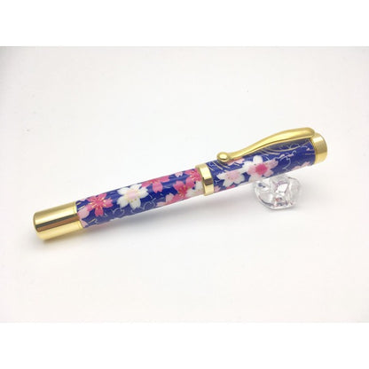 日本製 万年筆 /文房具 【桜と流水 紺色】 美濃和紙 友禅紙 文具 オフィス用品 ステーショナリー