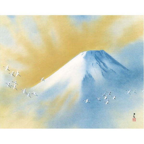 〔 横山大観生誕150年 〕 富士図 富士絵画 高精彩特色技術絵 横山大観 霊峰富士 掛軸 尺五 霊峰飛鶴