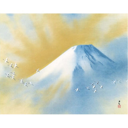 〔 横山大観生誕150年 〕 富士図 富士絵画 高精彩特色技術絵 横山大観 霊峰富士 掛軸 尺五 霊峰飛鶴