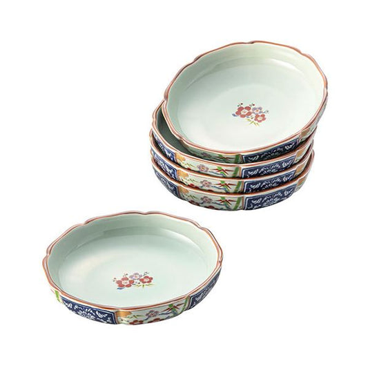 波佐見焼 金雲香梅 桔梗渕深和皿5客揃 φ15.7×3.5cm B1143580