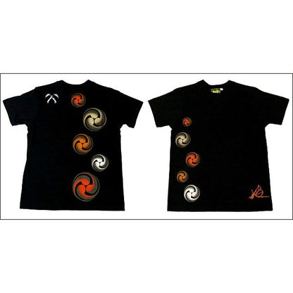 戦国武将Tシャツ 【小早川家 右三つ巴】 XSサイズ 半袖 綿100% ブラック(黒) 〔Uネック おもしろ〕