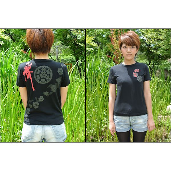 戦国武将Tシャツ 【長宗我部元親 七つ方喰】 Lサイズ 半袖 ブラック(黒) 〔Uネック おもしろ〕