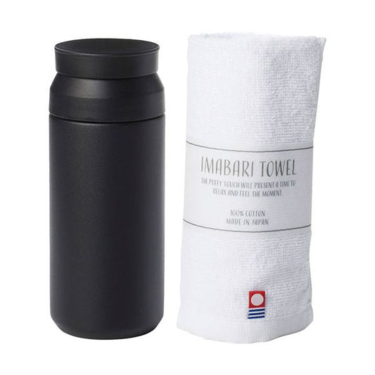 AMli HOME ボトル340ml&今治タオル ブラック ボトルφ6.5×16.7cm、ウォッシュタオル34×30cm C6129699