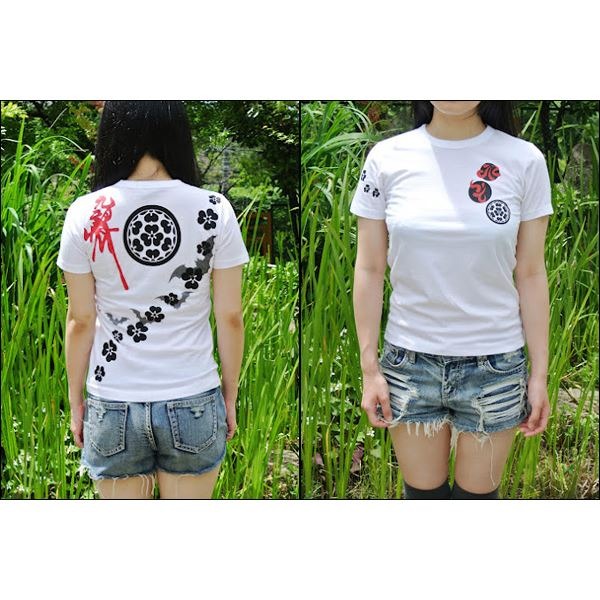 戦国武将Tシャツ 【長宗我部元親 七つ方喰】 Mサイズ 半袖 ホワイト(白) 〔Uネック おもしろ〕