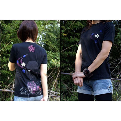 戦国武将Tシャツ 【前田慶次 髑髏と蓮】 XSサイズ 半袖 ブラック(黒) 〔Uネック おもしろ〕