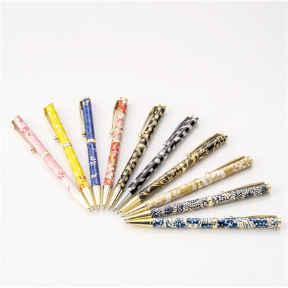 日本製 ハンドメイド ボールペン/文房具 【白箔金・市松】 クロスタイプ 芯：0.7mm 美濃和紙 友禅紙 文具 オフィス用品