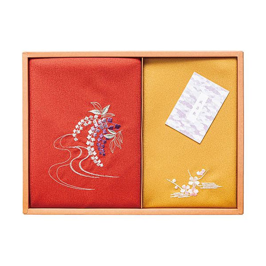 洛北 刺繍入り二巾風呂敷&刺繍入り金封包み 赤 二巾風呂敷71×70cm、金封包み38×37cm B1073647
