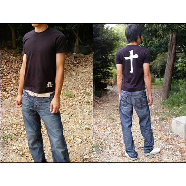 戦国武将Tシャツ 【島津義弘 十文字】 XSサイズ 半袖 綿100% ブラック(黒) 〔Uネック おもしろ〕