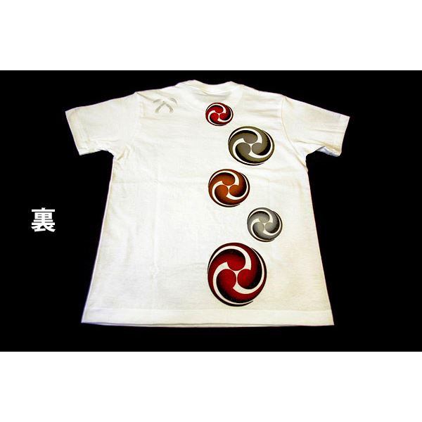 戦国武将Tシャツ 【小早川家 右三つ巴】 Lサイズ 半袖 綿100% ホワイト(白) 〔Uネック おもしろ〕