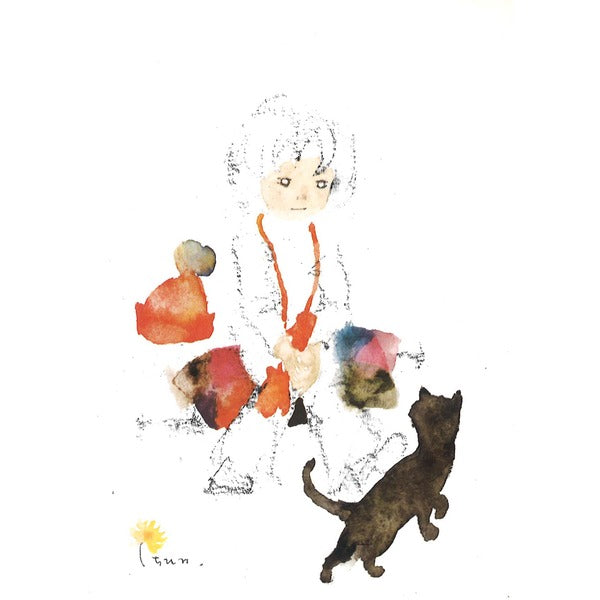 奥が透けて見えるフレーム いわさきちひろ 透明 ブラウン フレーム 黒い猫と少女 絵画額 額 額縁 フレーム