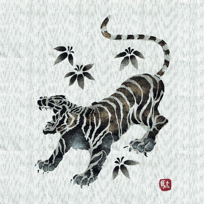 甚平 ジンベイ キングサイズ 3L ホワイト 金虎の手書き絵 綿100％ 部屋着 ルームウェア 寝巻 寝間着 パジャマ ホームウェア 夏物