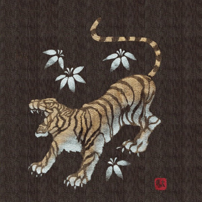 しじら織 甚平 ジンベイ M 濃茶 金虎の手書き絵 綿100％ 部屋着 ルームウェア 寝巻 寝間着 パジャマ ホームウェア 夏物