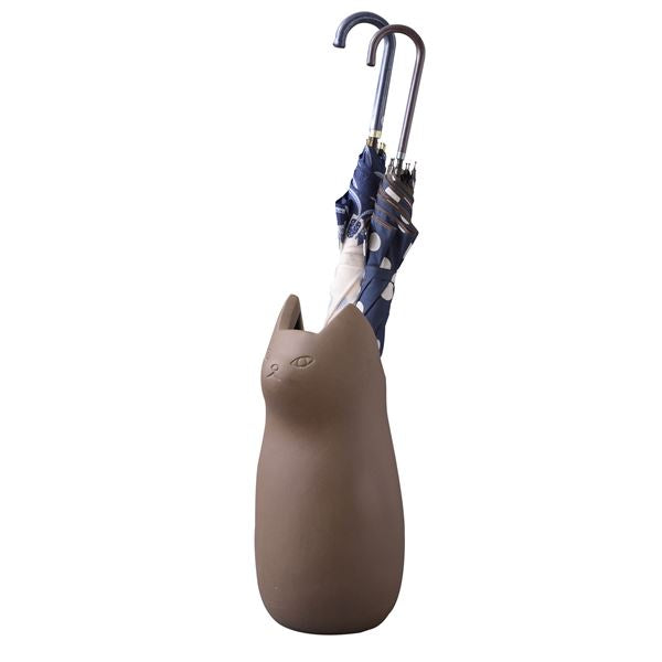傘立て アンブレラスタンド 約幅21×奥行22×高さ45.5cm 猫型 ブラウン 陶器 完成品 玄関 入口 エントランス 店舗 オフィス