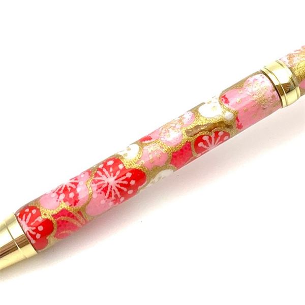 日本製 ハンドメイド ボールペン/文房具 【梅と流水 桃色】 クロスタイプ 芯：0.7mm 美濃和紙 友禅紙 文具 オフィス用品