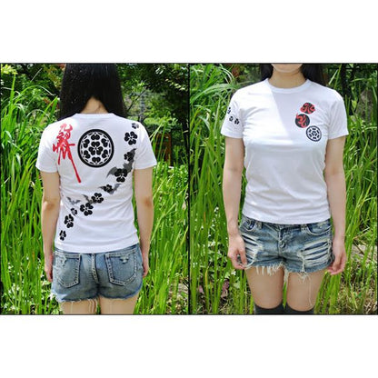 戦国武将Tシャツ 【長宗我部元親 七つ方喰】 XSサイズ 半袖 ホワイト(白) 〔Uネック おもしろ〕