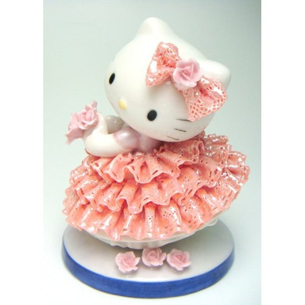 Hello Kitty ハローキティ レースドール 陶製人形 ピンク 磁器 高さ14×ベース径11cm 日本製【代引不可】
