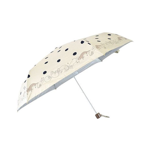 三国 MKN シルバーコーティング雨晴兼用 55cm耐風楽ミニ傘 猫と水玉 ベージュ S2712015