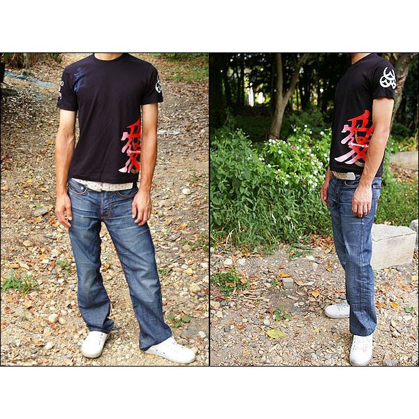 戦国武将Tシャツ 【直江兼続 愛】 XSサイズ 半袖 綿100% ブラック(黒) 〔Uネック おもしろ〕