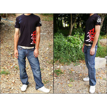 戦国武将Tシャツ 【直江兼続 愛】 XSサイズ 半袖 綿100% ブラック(黒) 〔Uネック おもしろ〕