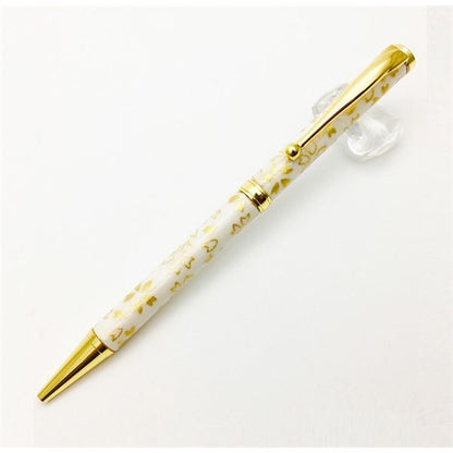 日本製 ハンドメイド ボールペン/文房具 【白箔金・金桜】 クロスタイプ 芯：0.7mm 美濃和紙 友禅紙 文具 オフィス用品