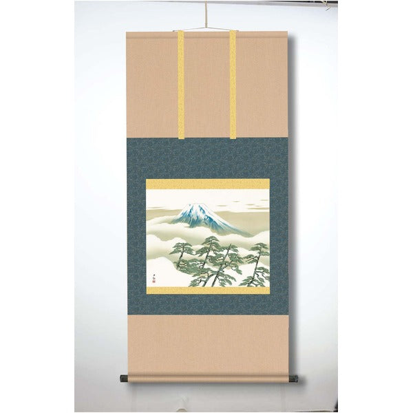 〔 横山大観生誕150年 〕 富士図 富士絵画 高精彩特色技術絵 横山大観 霊峰富士 掛軸 尺五 松に富士