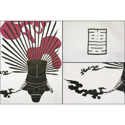 戦国武将Tシャツ 【豊臣秀吉 馬蘭後立付兜】 XSサイズ 半袖 綿100% ホワイト(白) 〔Uネック おもしろ〕