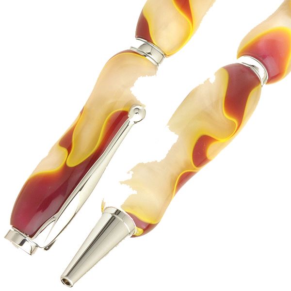 アクリルボールペン/文房具 【フローホワイト White×Brown】 クロスタイプ 芯：0.7mm 日本製 文具 オフィス用品 『Marble Pen』
