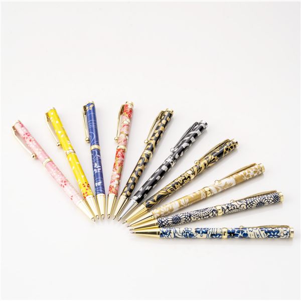 日本製 ハンドメイド ボールペン/文房具 【白箔金・金桜】 クロスタイプ 芯：0.7mm 美濃和紙 友禅紙 文具 オフィス用品