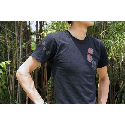 戦国武将Tシャツ 【長宗我部元親 七つ方喰】 Lサイズ 半袖 ブラック(黒) 〔Uネック おもしろ〕
