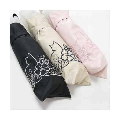 三国 MKN 遮光&遮熱 黒コーティング傘 50cm楽ミニ 猫とお花刺繍切継ぎ mini ブラック S2519002