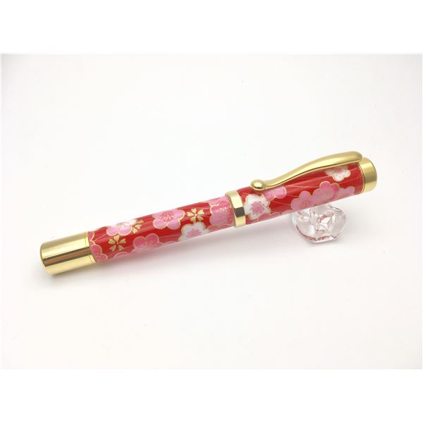 日本製 万年筆 /文房具 【梅と青海波 赤色】 美濃和紙 友禅紙 文具 オフィス用品 ステーショナリー