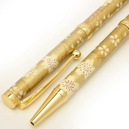 日本製 ハンドメイド ボールペン/文房具 【金箔格子 金色】 クロスタイプ 芯：0.7mm 美濃和紙 友禅紙 文具 オフィス用品