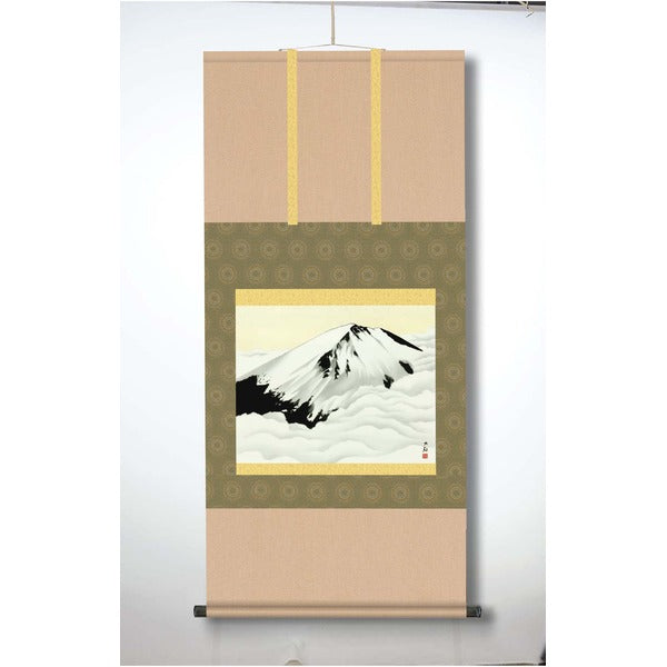 〔 横山大観生誕150年 〕 富士図 富士絵画 高精彩特色技術絵 横山大観 霊峰富士 掛軸 尺五 冨士聳ゆ